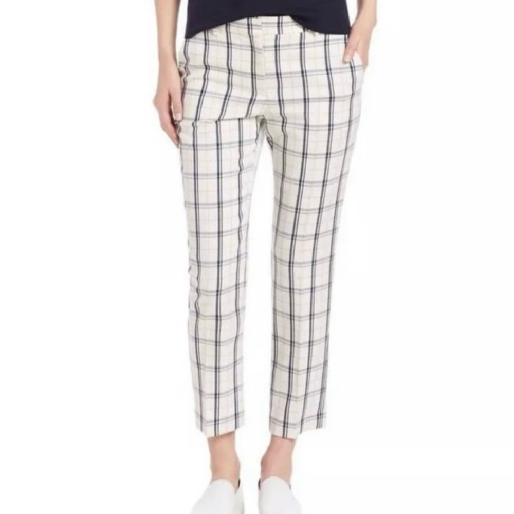 Theory Treeca Plaid Ankle Pants in Cream and Navy
